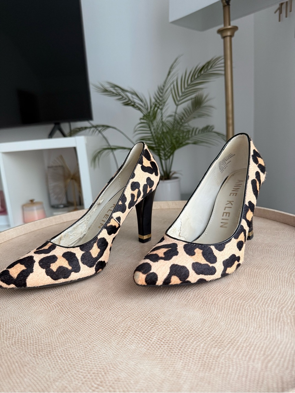 Anne Klein Leopard-Print Pointed Toe Pumps - Black & Tan - Picture 2 of 4